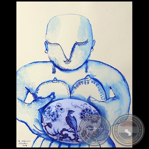 El oráculo - Serie AZUL dibujo sobre papel de Ricardo Migliorisi - Año: 2018